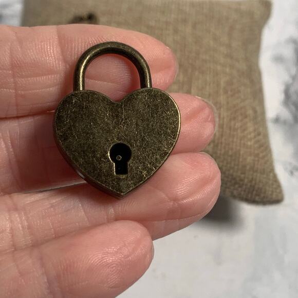 Novelty Brass Heart Padlock with Key Mini Item for Keychain or Pendant - Picture 2 of 7